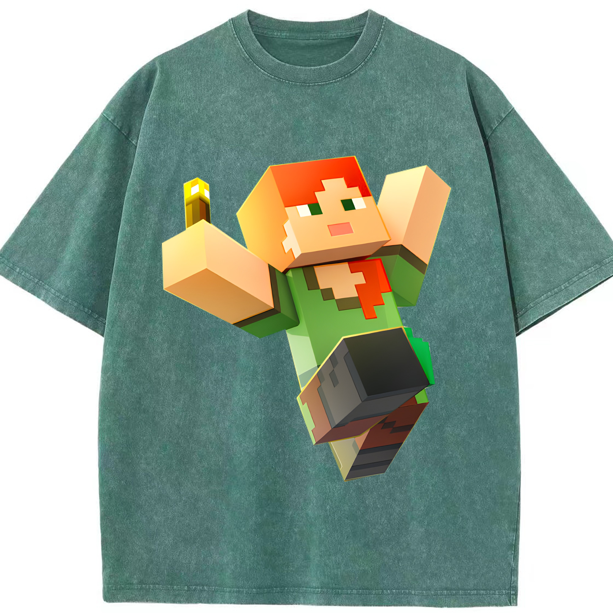 （画像用） マインクラフト ブロックの世界 Minecraft MC Block world 綿100% ヴィンテージ風 半袖Tシャツ（フロントプリント）